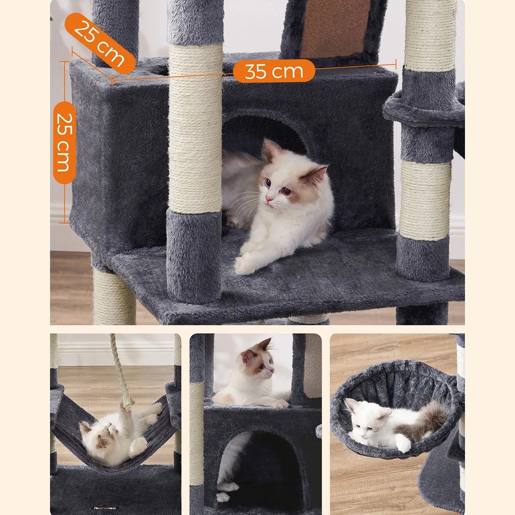 Arranhador Gatos 55 x 45 x 168 cm com 2 grutas Cinzento fumado