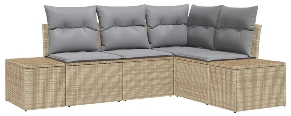 Conjunto de Sofá de Jardim 4 Peças com Almofadas Bege em Rattan Sintét