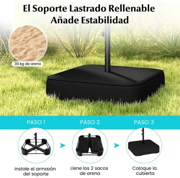 Guarda-sol duplo 400x200 cm jardim duplo para exterior com base recarregável, manivela e 12 varas de alta resistência Turquesa