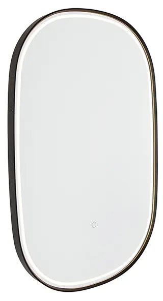 Espelho de casa de banho preto com LED e dimmer tátil oval - Miral Moderno