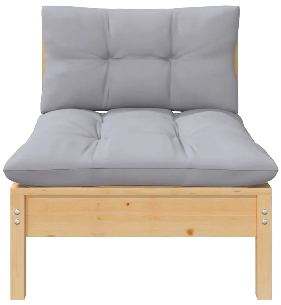 7 pcs conjunto lounge de jardim + almofadões cinza pinho maciço
