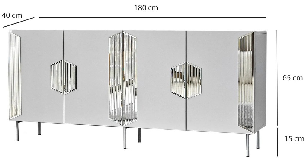 Console Dubai – Branco e Prateado – 180x80x40 cm