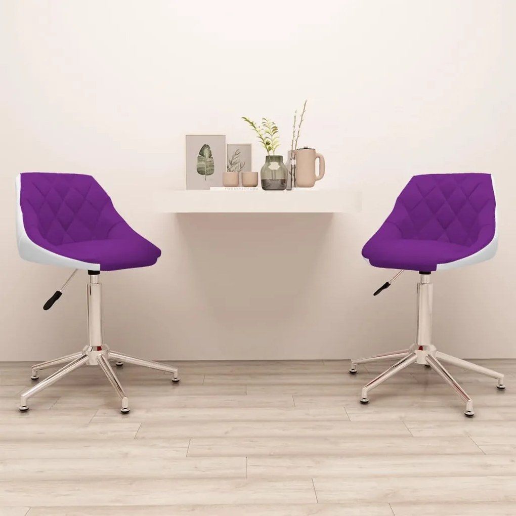 vidaXL Cadeiras de jantar giratórias 2 pcs couro art. roxo/branco