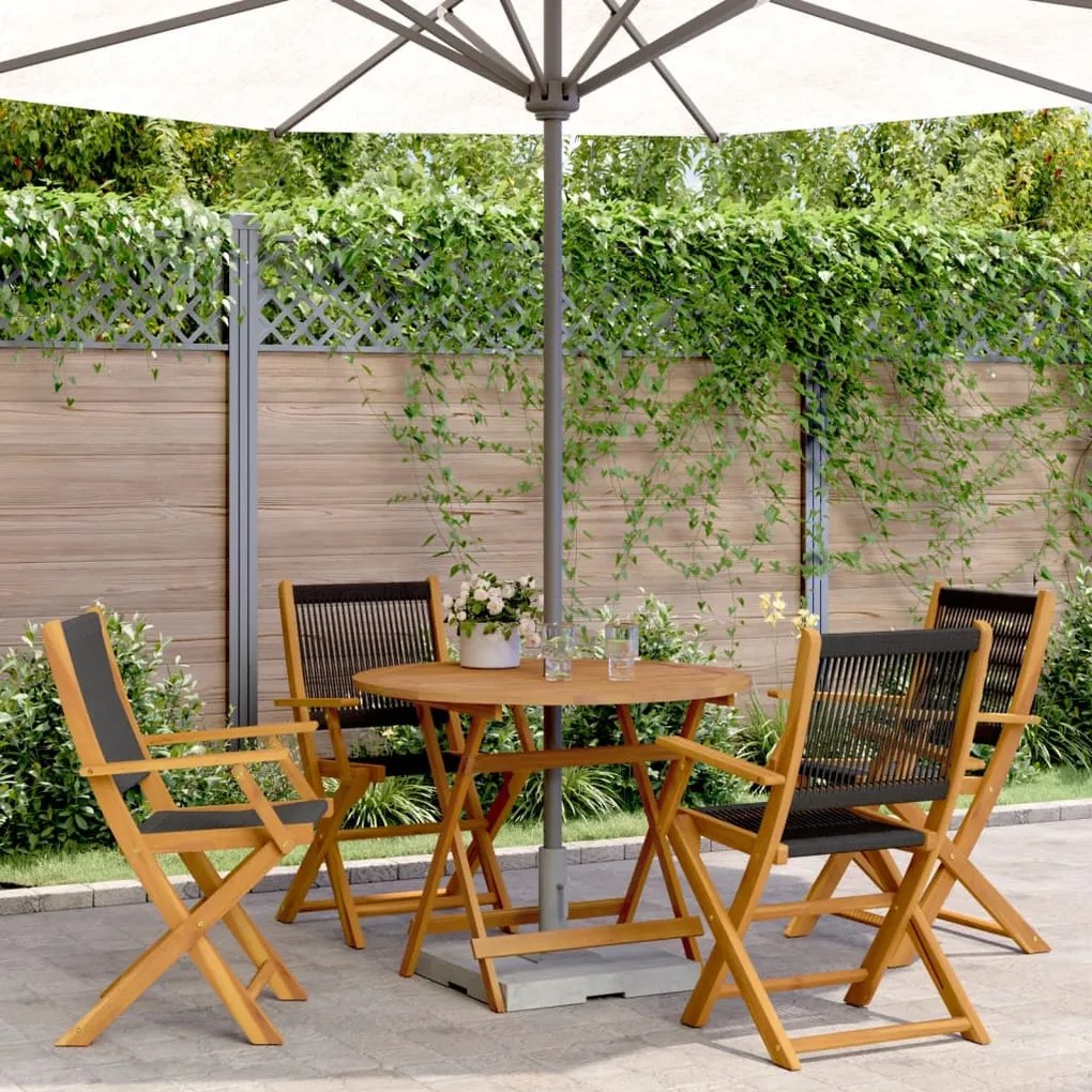 5 pcs conj. jantar p/ jardim polipropileno/madeira maciça preto