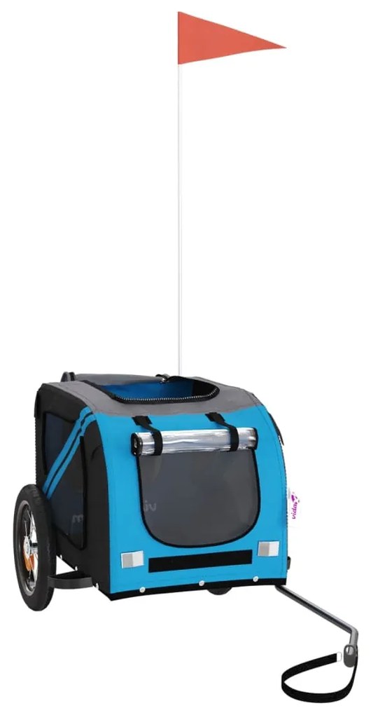 Reboque bicicleta p/ animais tecido oxford/ferro azul/cinza