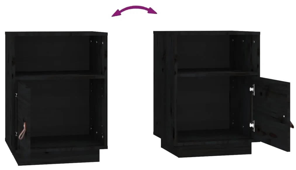 Mesas de cabeceira 2 pcs 40x34x55 cm pinho maciço preto