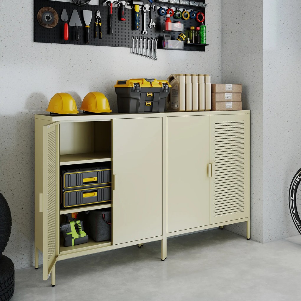 Aparador com 2 Portas, 80 x 35 x 102 cm, Prateleiras Ajustáveis, Amarelo