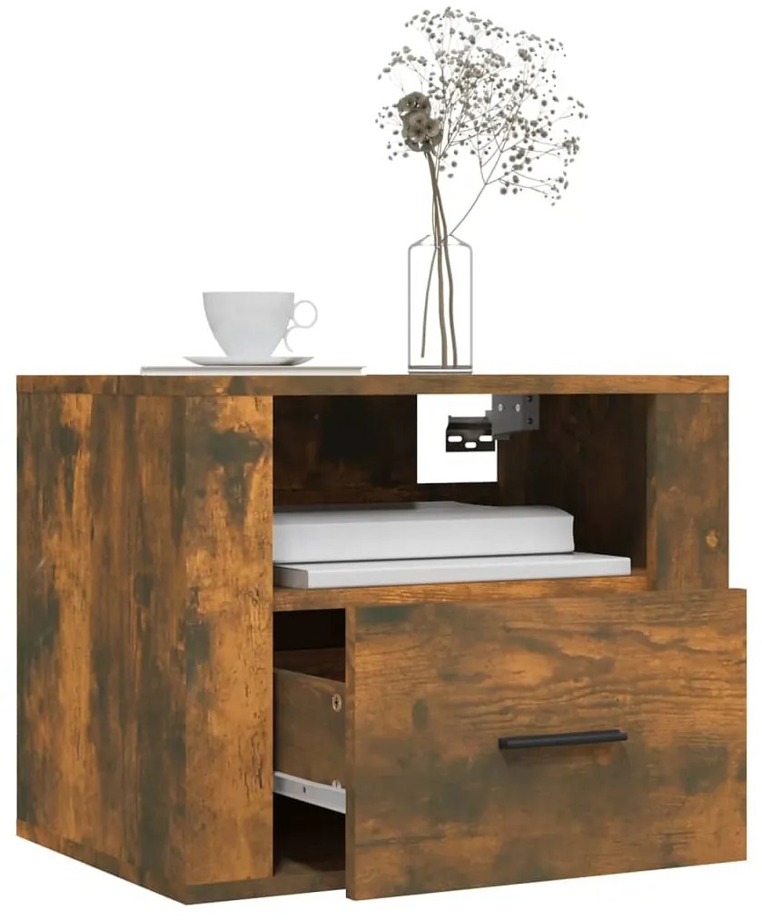 Mesa de cabeceira de parede 50x36x40 cm carvalho fumado
