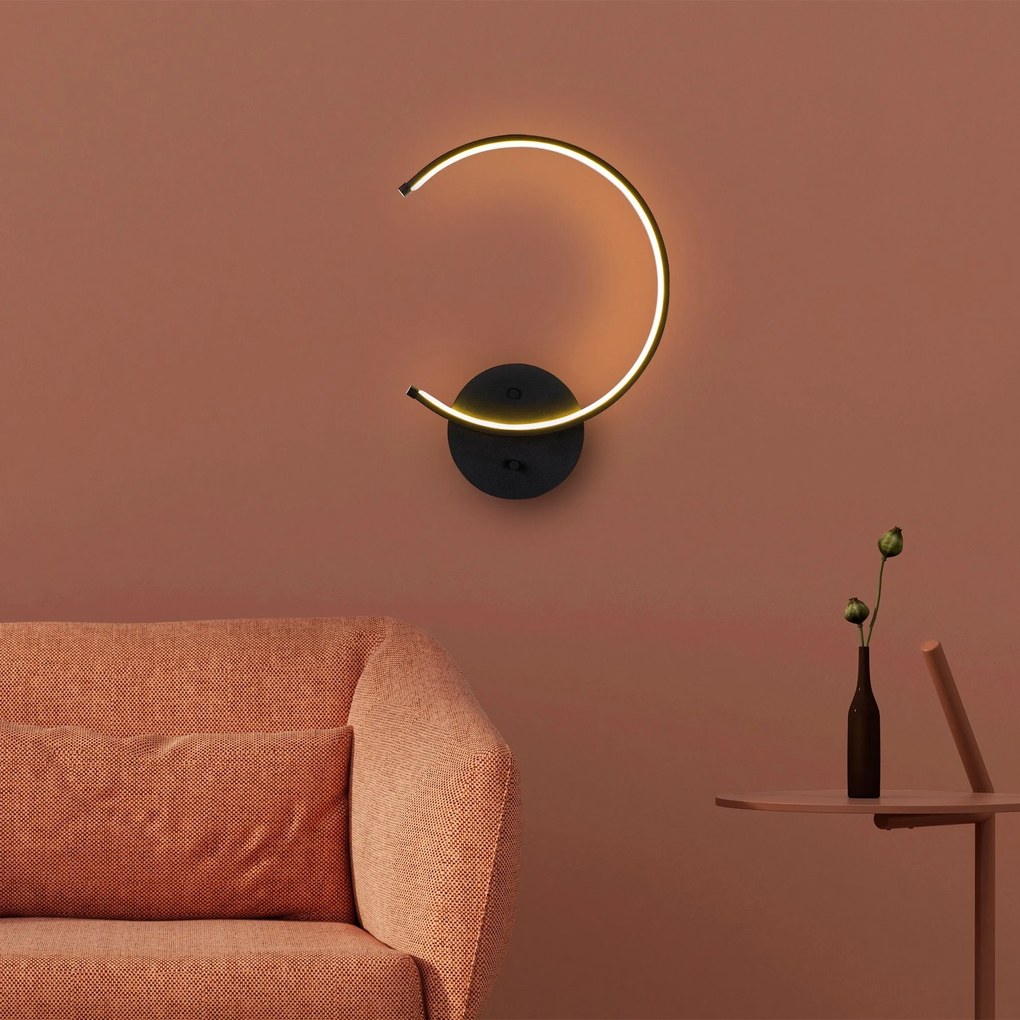 Candeeiro de Parede Moon - Preto - 33cm x 46cm x 6cm