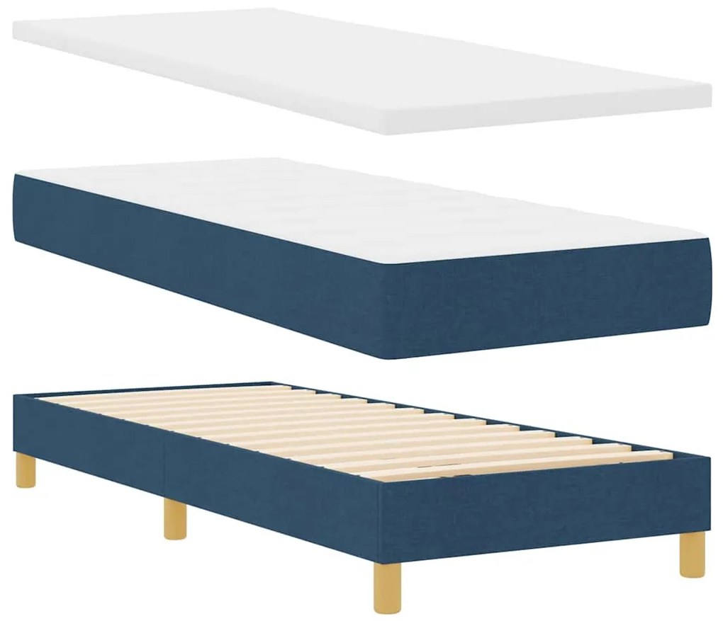 Cama Box Spring com Colchão &amp; LED Azul 80x200 cm Tecido