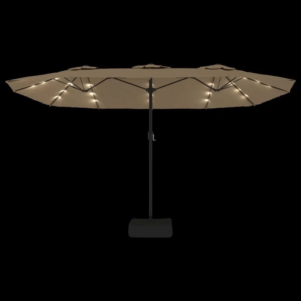 Guarda-sol de jardim cabeça dupla/LED 449x245cm cinza-acastanho