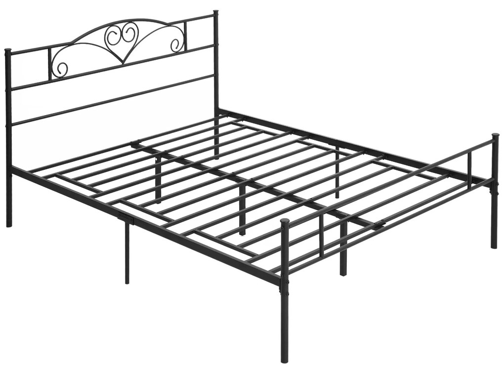 HOMCOM Estrutura de Cama Dupla de Metal para Colchão 150x200cm com Cabeceira e Pés de 31cm Estrutura de Cama de Casa com Espaço em Baixo de Armazenamento 158x211x106cm Preto