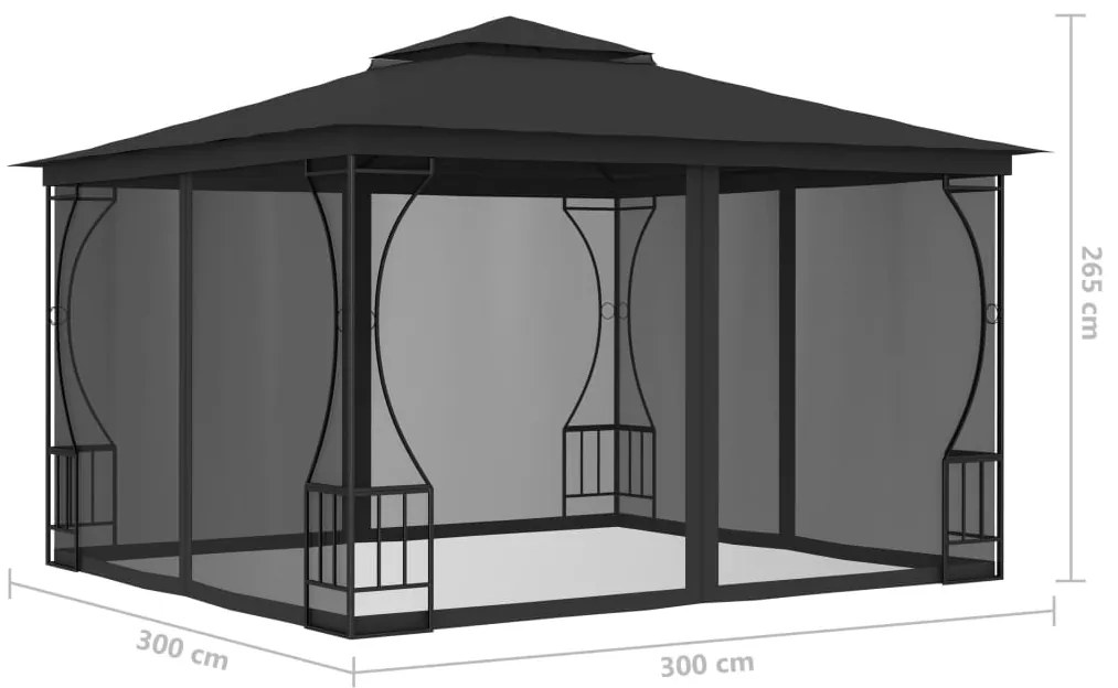Gazebo com redes 300x300x265 cm antracite