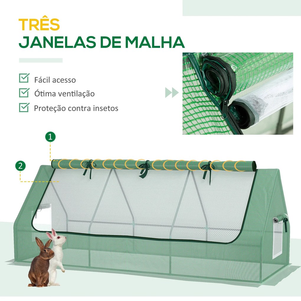 Estufa de Jardim Mini Estufa 240x90x90 cm com Janelas de Malha e Estru