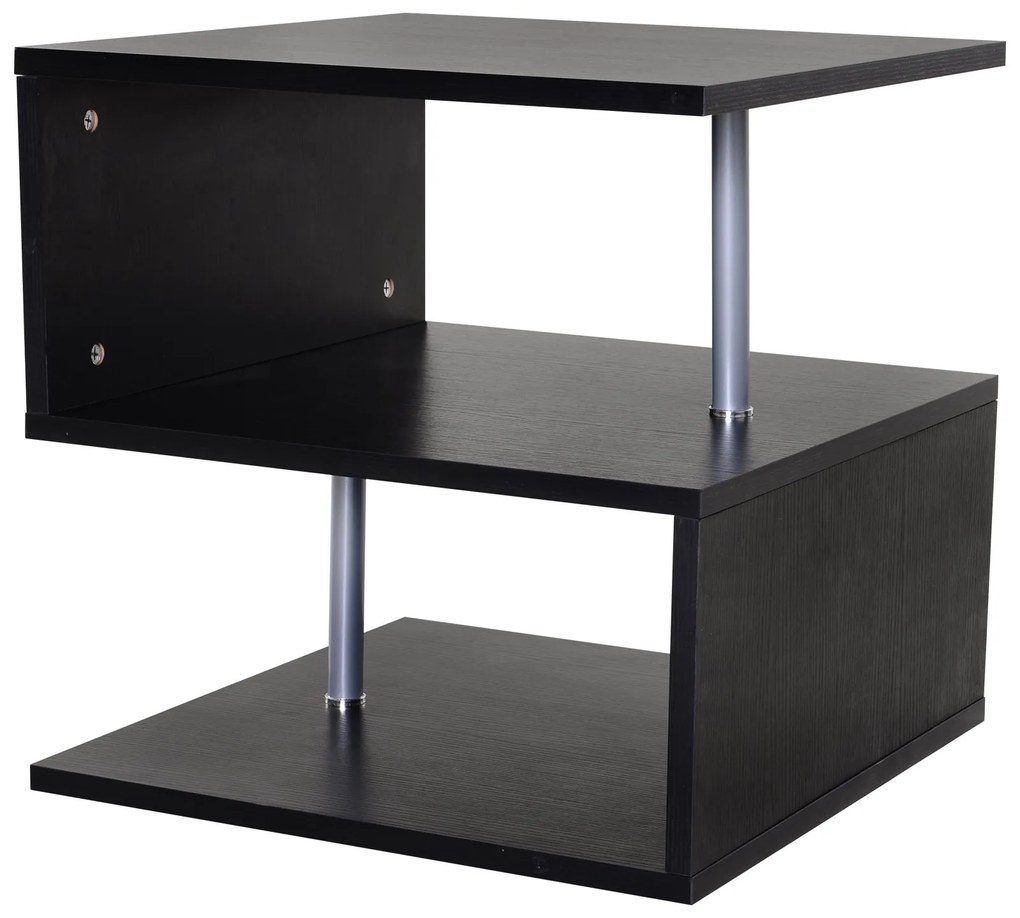 Mesa de centro de sala de jantar de forma S com 2 Níveis Abertos Elegante 50x50x50 cm Preto