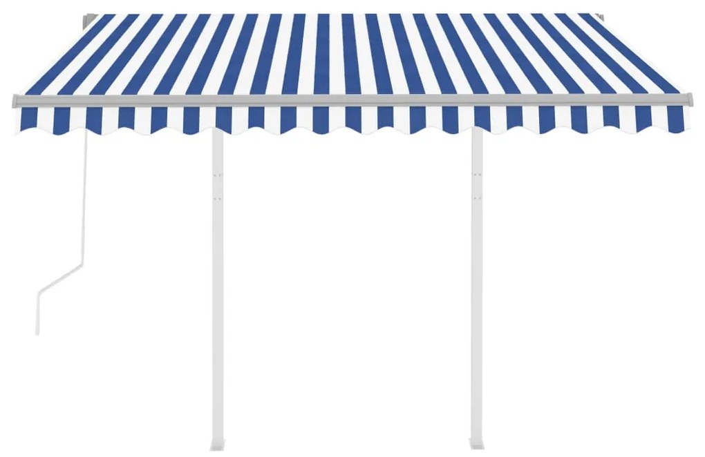 Toldo retrátil automático com postes 3x2,5 m azul e branco