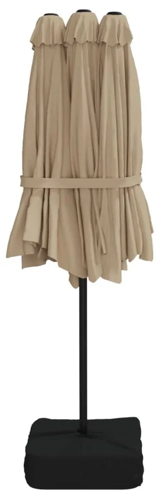 Guarda-sol de jardim cabeça dupla/LED 449x245cm cinza-acastanho