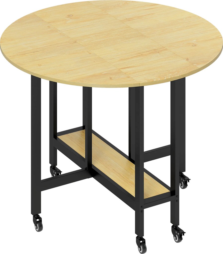 HOMCOM Mesa de Jantar Dobrável com Rodízios Mesa de Cozinha para 4 Pessoas com Prateleira Integrada 100x100x75 cm Carvalho | Aosom Portugal