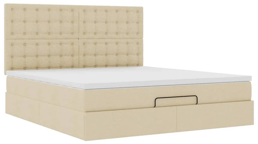 Estrutura de cama otomana com colchão tecido creme 160x200cm