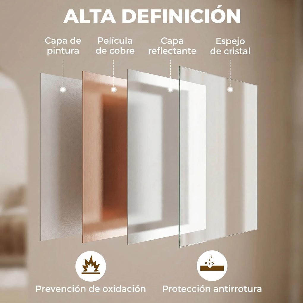 Espelho de Parede Decorativo 50x70 cm Espelho Retangular Espelho de Sala com 4 Ganchos Metálicos Estilo Moderno Branco