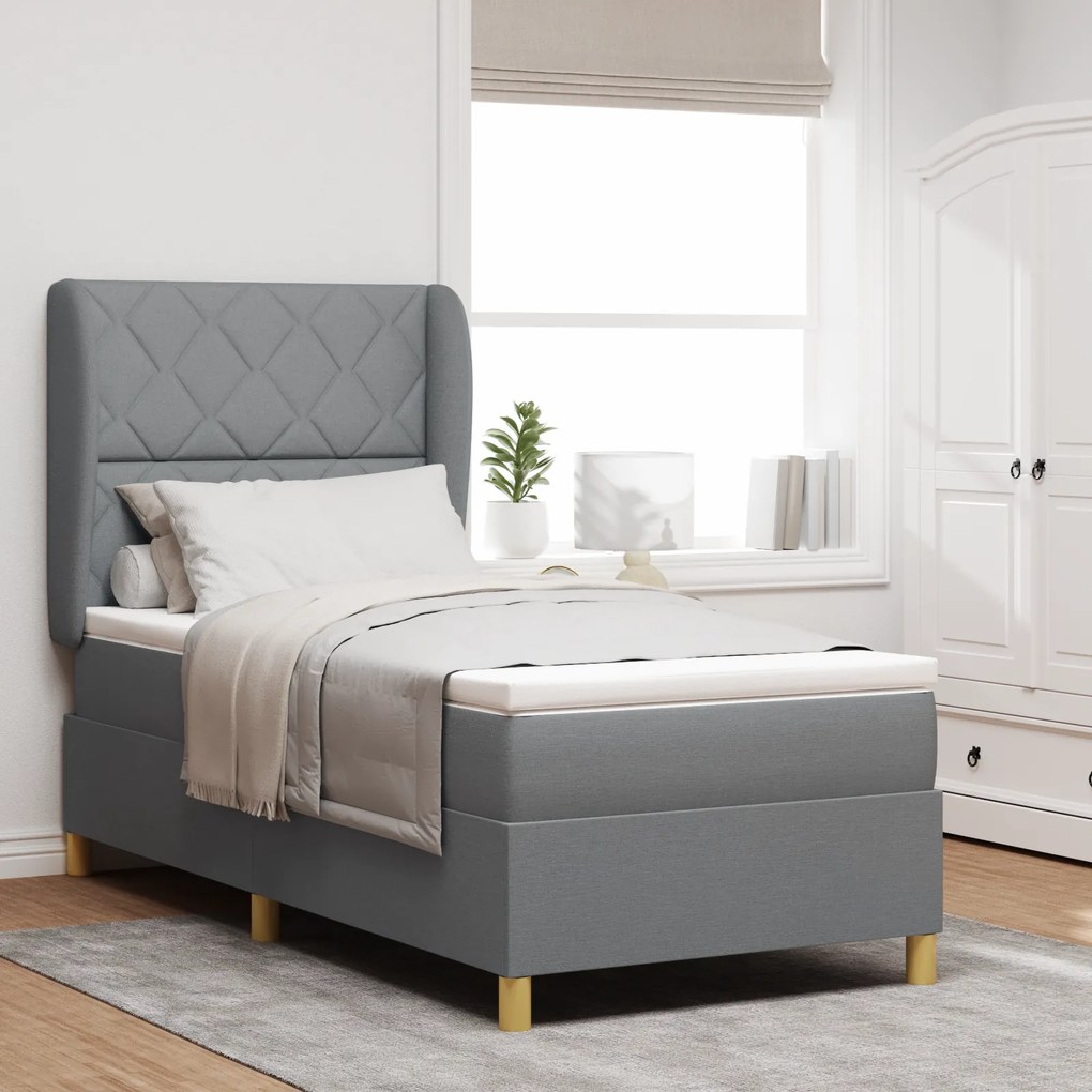 Cama Box Spring com Colchão Cinza Claro 90x190 cm em Tecido