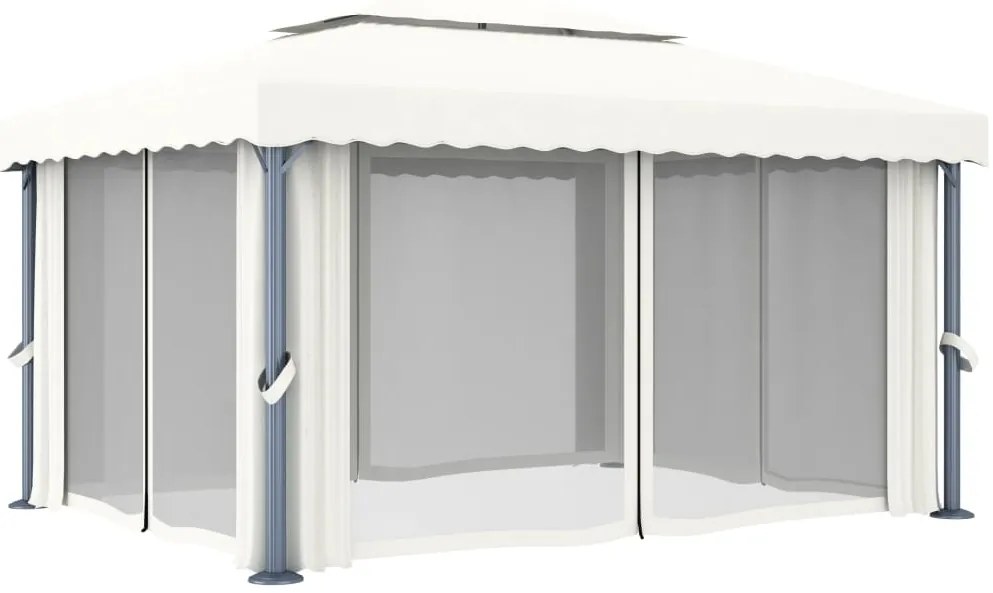 Gazebo com cortinas e cordões de luzes LED 4x3 m branco nata