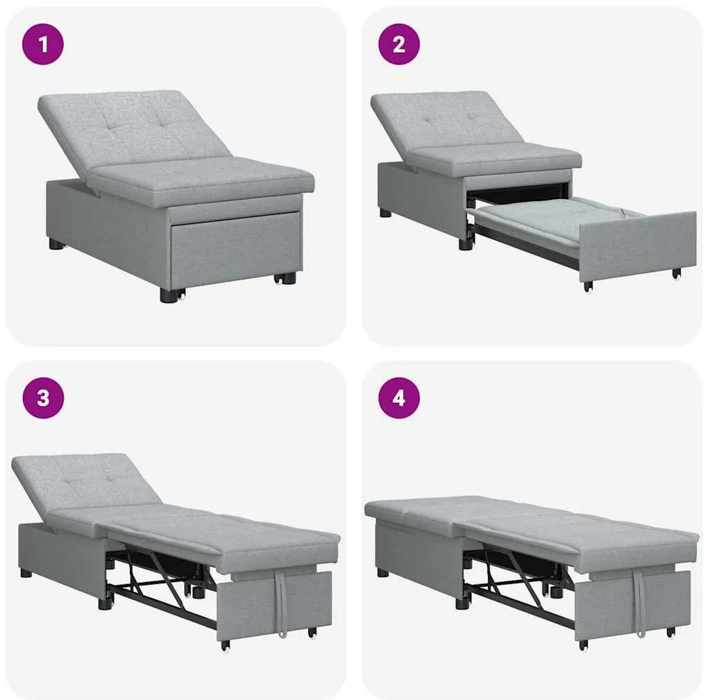 Sofá-cama 3 em 1 - Sofá Retrátil em Tecido Cinza Claro