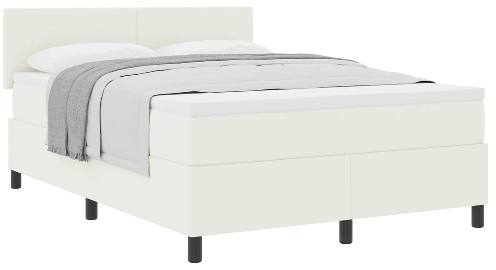 Cama Box Spring com Colchão Creme 140x200 cm Tecido de Veludo Cotelê
