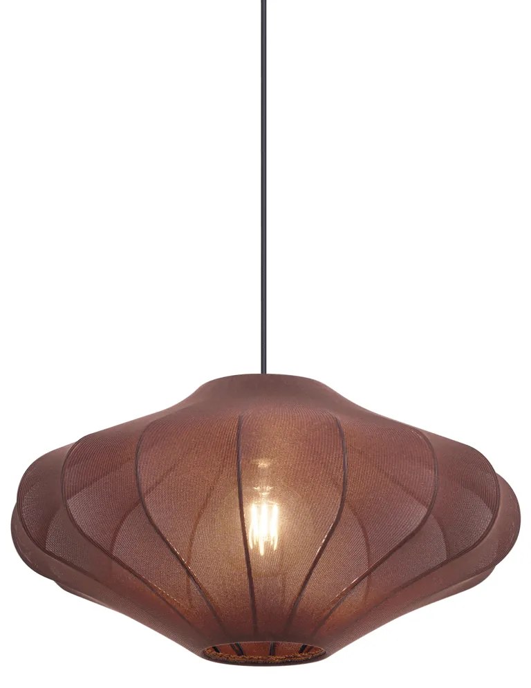 Candeeiro suspenso Japandi castanho com abajur de tecido 50cm - Plu Design