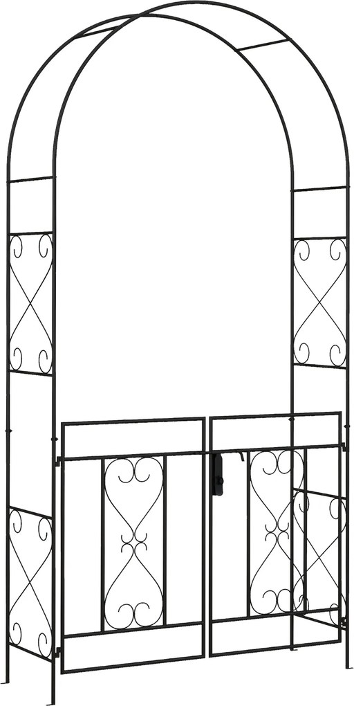 Outsunny Arco de Jardim com Portão Estilo Ferro Forjado 114x36x232 cm Preto | Aosom Portugal