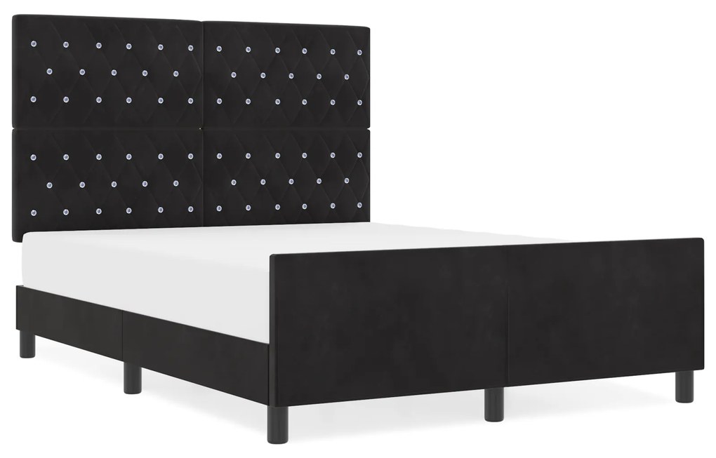 Estrutura de Cama de Veludo Preto vidaXL 140x200 cm