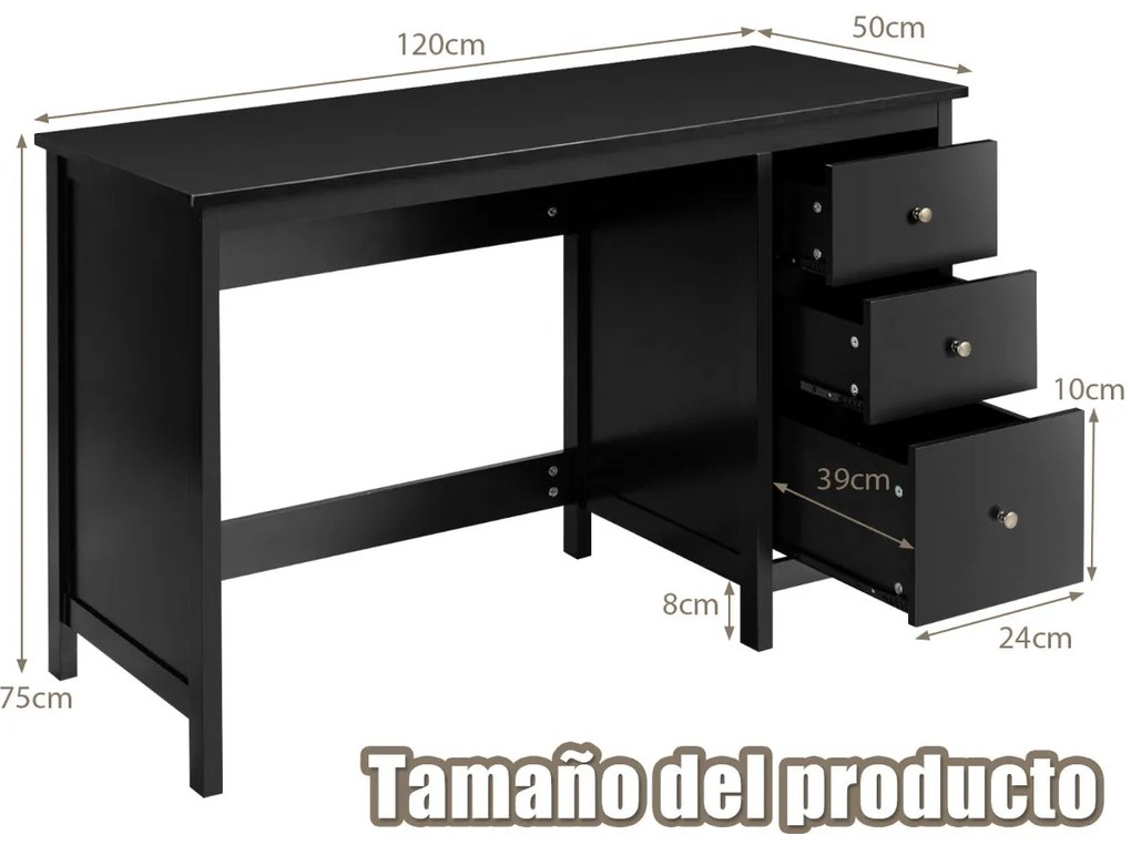 Secretária 'Vidar' – 3 Gavetas – Design Moderno – 120 x 50 x 75 cm – P