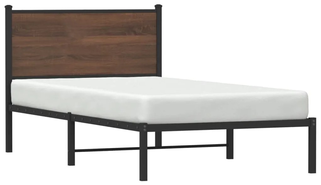 Estrutura de cama sem colchão 107x203cm metal carvalho castanho