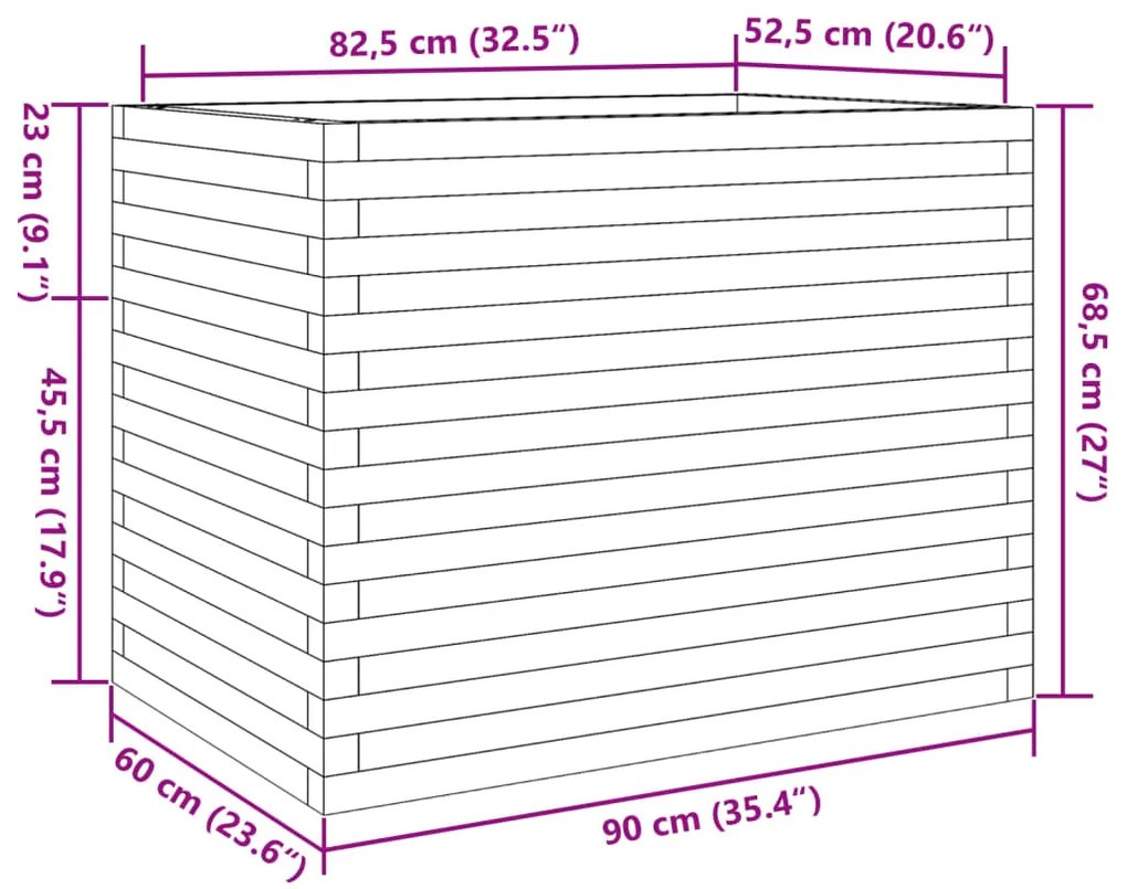 Vaso/floreira de jardim 90x60x68,5 cm pinho maciço branco