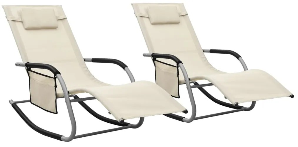 vidaXL Espreguiçadeiras 2 pcs textilene cor creme e cinzento