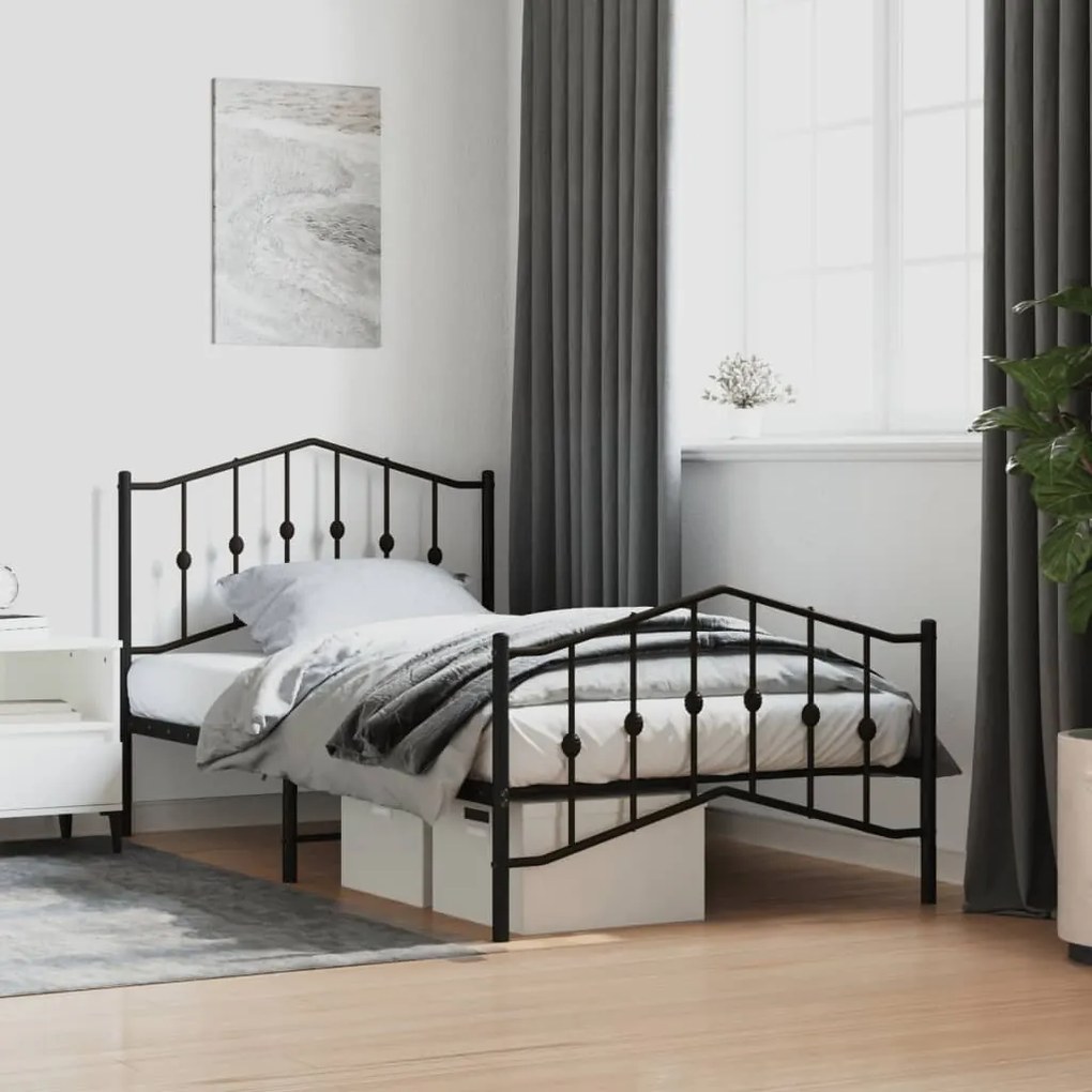 vidaXL Estrutura de cama com cabeceira e pés 100x190 cm metal preto
