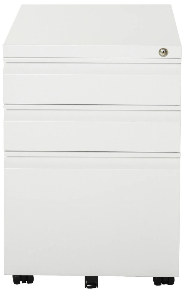 Vinsetto Bloco de Gavetas com Rodas para Escritório Móvel para Arquivos com 3 Gavetas e Fechadura 39x48x60 cm Branco