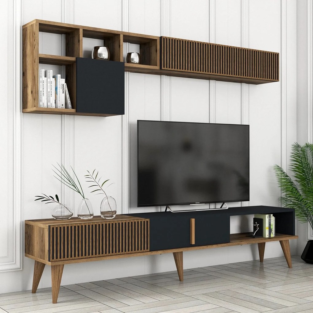Conjunto de Mobiliário de Sala MilanSet483 – Nogueira e Antracite – Vá