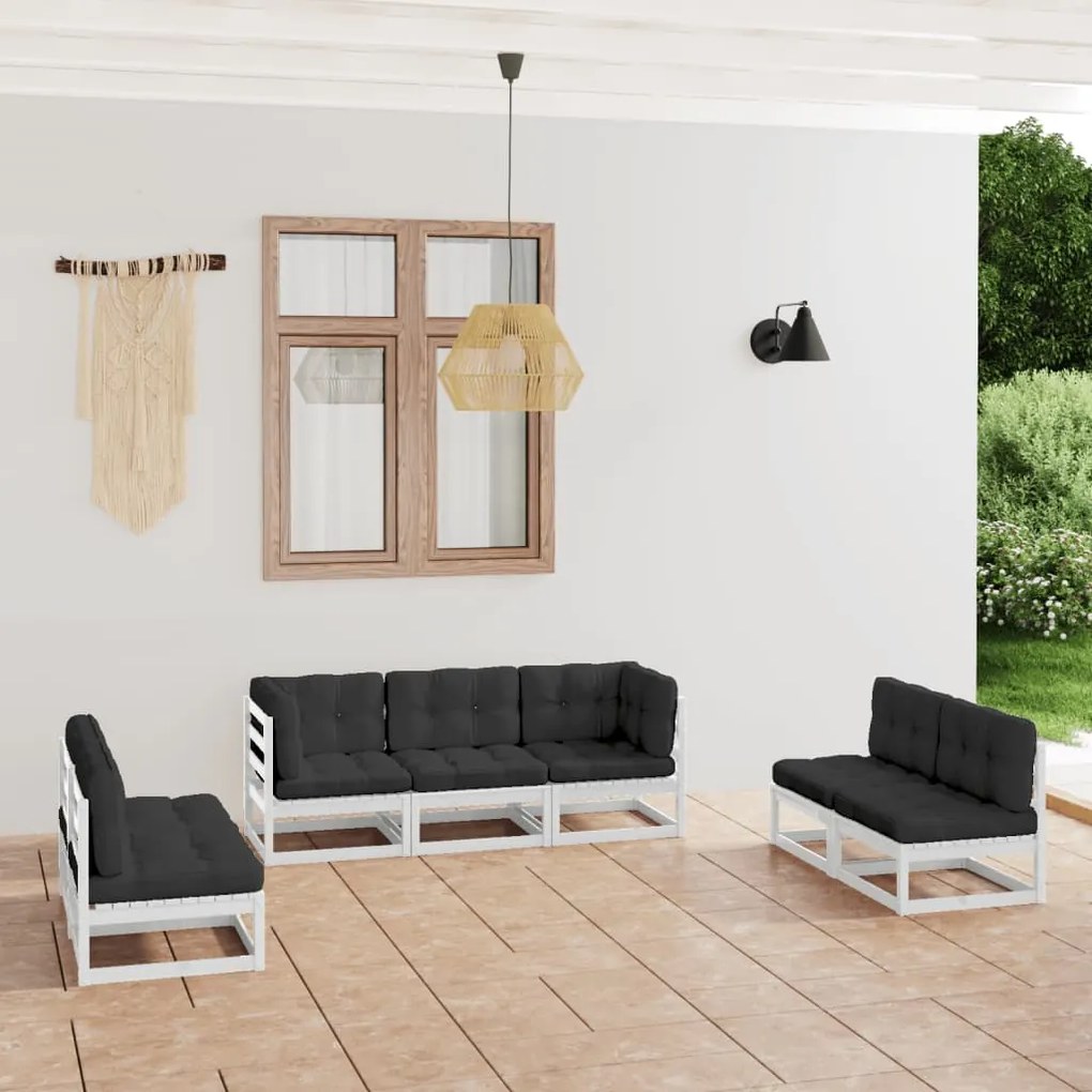 vidaXL 7 pcs conjunto lounge de jardim c/ almofadões pinho maciço