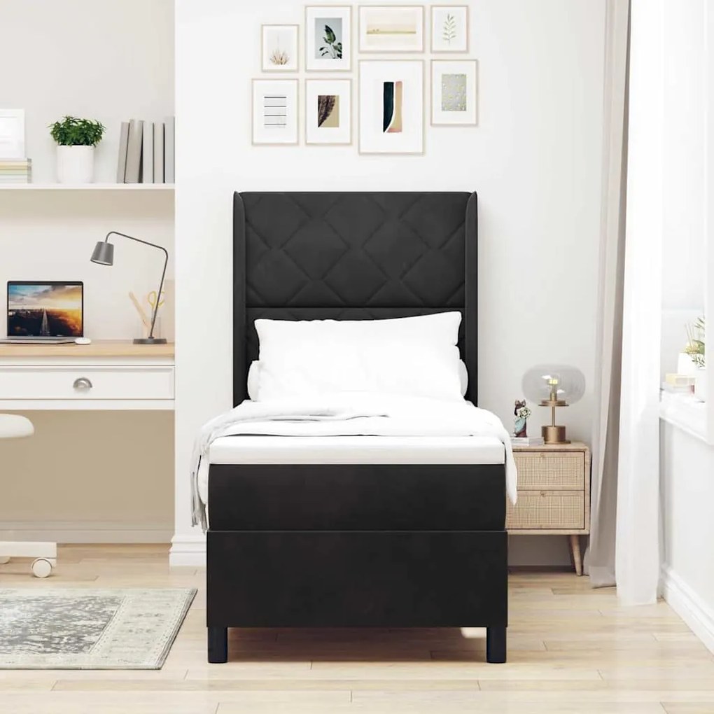 Cama Box Spring vidaXL com Colchão e LED Preto 80x200 cm Veludo