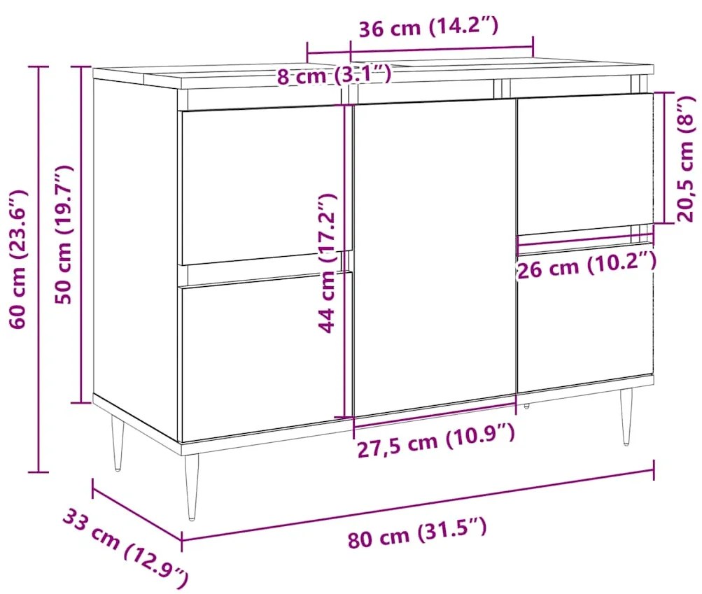 Armário p/ casa banho 80x33x60cm deriv. madeira carvalho sonoma