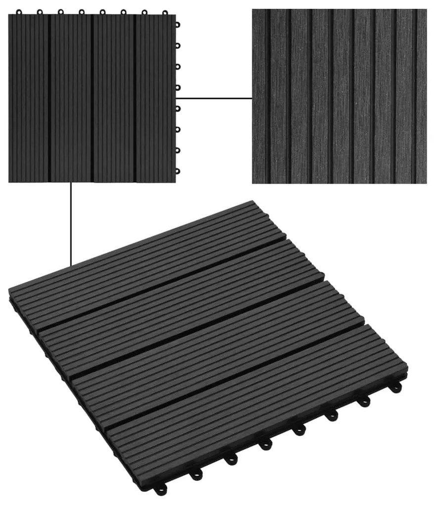 Ladrilhos de pavimento 11 pcs WPC 1m² 30x30 cm preto