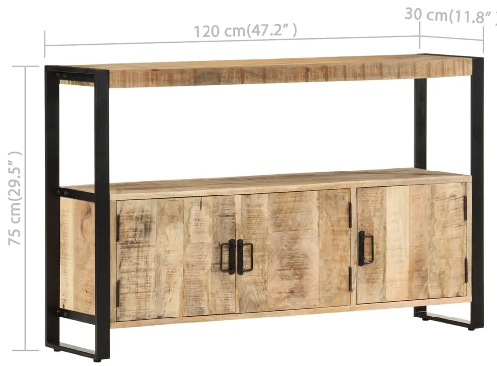 Armário lateral 120x30x75 cm madeira de mangueira maciça