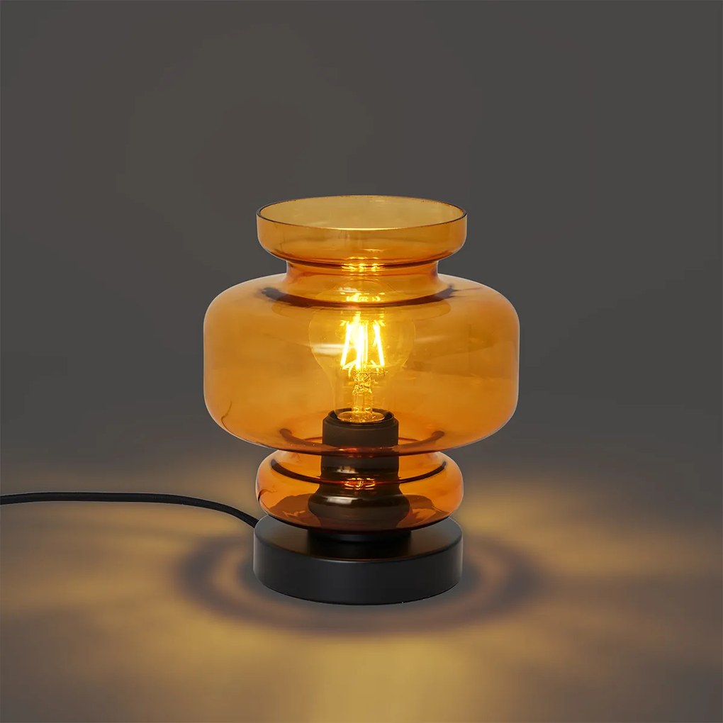 Candeeiro de Mesa Retro Preto com Vidro Laranja - Denise Retro