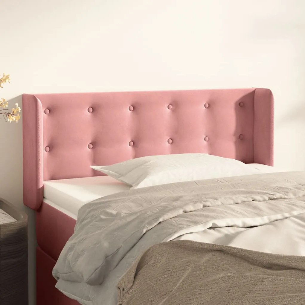 Cabeceira de cama c/ abas veludo 103x16x78/88 cm rosa