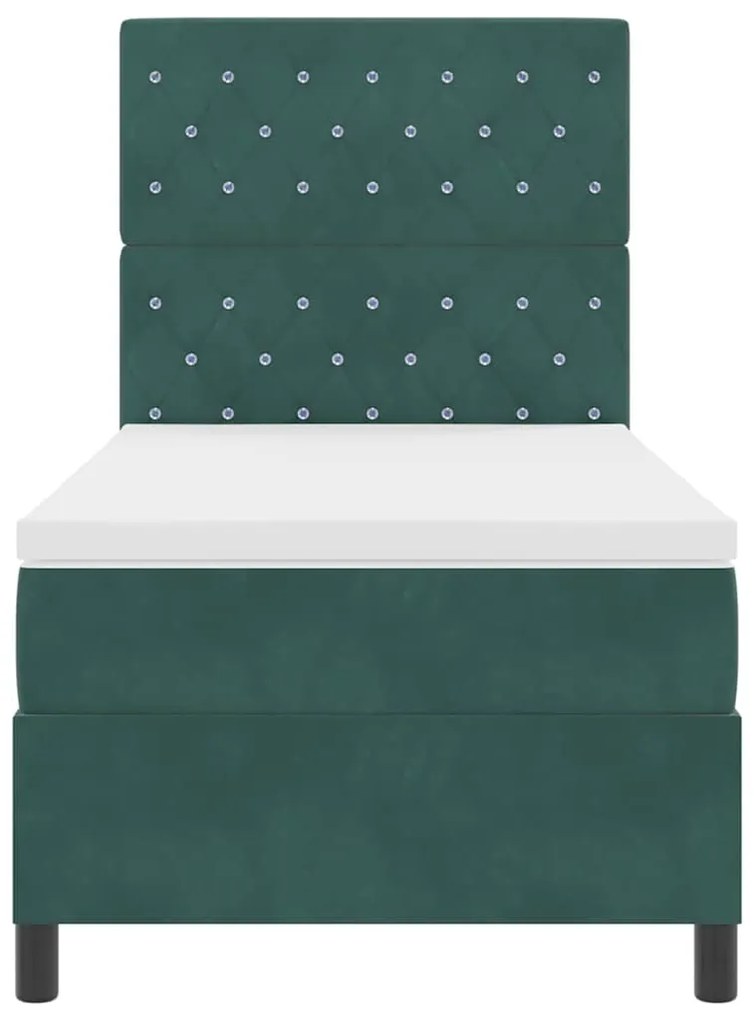 Cama Box Spring vidaXL com Colchão e LED Verde Escuro 90x200 cm Veludo
