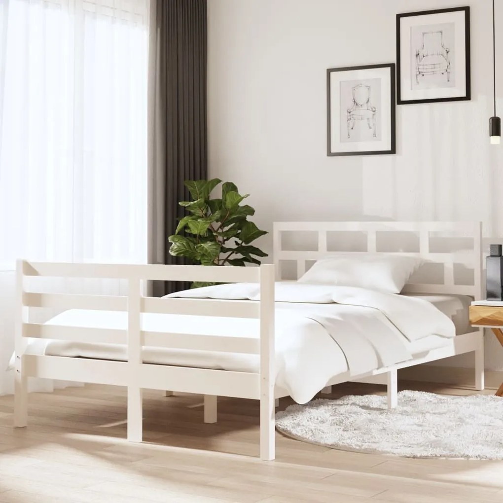 Estrutura de cama casal 135x190 cm madeira maciça branco