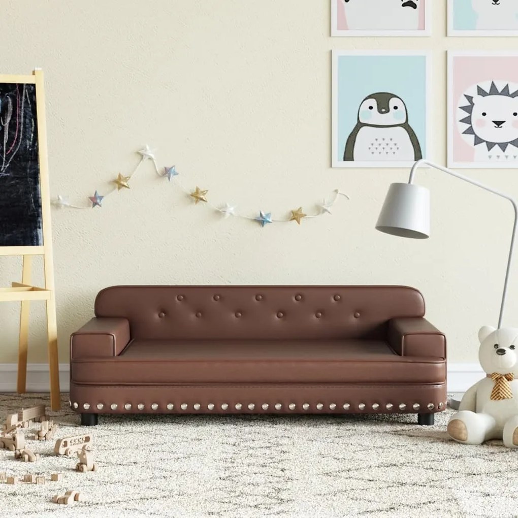 3196289 vidaXL Sofá infantil 90x53x30 cm couro artificial castanho