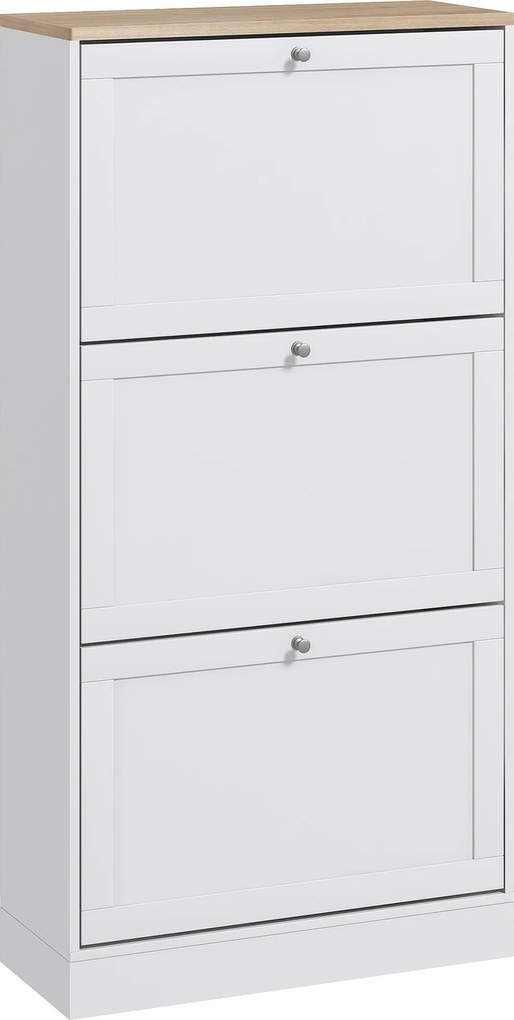 Móvel Sapateira de Entrada com 3 Gavetas Basculantes e Prateleiras Ajustáveis para 18 Pares de Sapatos 60x23,5x115 cm Branco