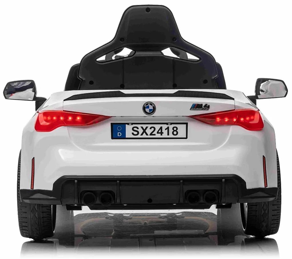 Carro elétrico para crianças BMW M4, controle remoto 2,4 GHz, entrada USB / Aux, suspensão, bateria 12V, luzes LED, motor 2 X, licença ORIGINAL Branco